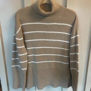 LAKE Pajamas Tan and Cream Stripe Funnel Neck Oversized Sweater
